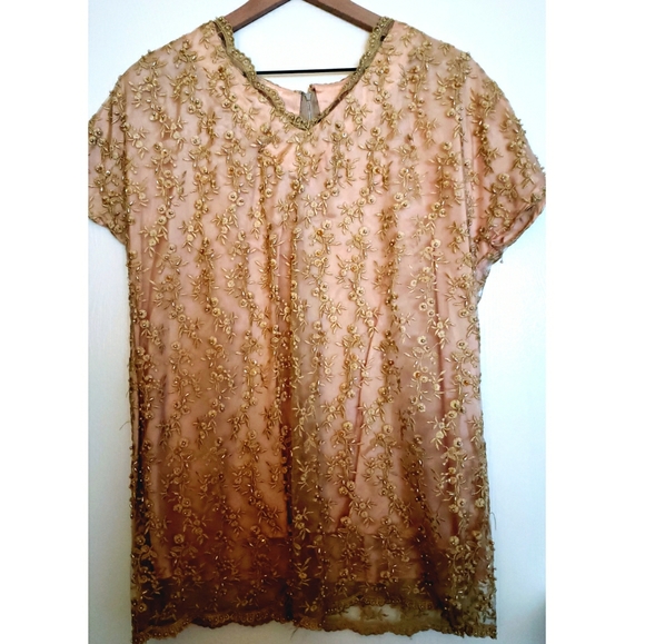 Beaded Lace Boho Blouse - Blush - Picture 1 of 7